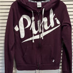 VS PINK Zip Up Sweatshirt Size Small Long Sleeve Logo Lightweight Burgundy/Wh Red Photo 0