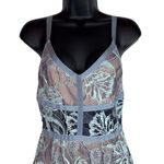 Alexis Isabella Blue Floral Lace Maxi Gown V Neck Spaghetti Straps Ribbon Small Photo 3