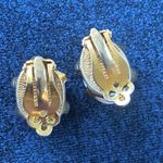 Vintage Milk Glass White Boulders Held by Golden Claws Clip On Earrings Gold Photo 6