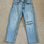 ZARA  High Rise Ripped Knee Straight Leg Raw Hem Jeans Light Wash Blue Size 8 Photo 1