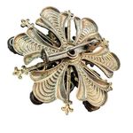 Vintage Gold Tone Starburst Pin Brooch Blue Glass Rhinestones Prong Set 1.5" Photo 2