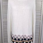 J.Crew  Women's Merino Wool Blend Crewneck Sweater Cream/Neutral Geometric-XXL Photo 0