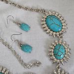 Boutique Silver Statement Turquoise Howlite with Rhinestone Necklace and Earrings Set Photo 4