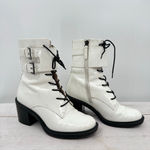 Nine West Fynndelle Lace-Up Heeled Bootie in white patent genuine leather Size 6 Photo 2