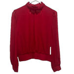 1. State New  top red long sleeved blouse button mock neck open back sheer bodice Photo 1