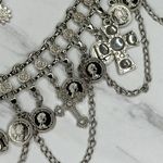 Rhinestone Cross and Coin Charm Silver Tone Metal Chain Link Belt OS One Size Photo 6
