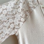 Anthropologie  Twofer Faux-Wrap Sweater Blouse with Lace Puffed Sleeves, Size S Photo 8