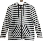 Jones New York Signature Cotton Blend Blue White Striped Zip Up Hoodie Sweater Photo 0