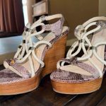 Calvin Klein Beige Wooden Block Wegdes Snake Print Heels Womens 9 Photo 1