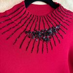 Dress Barn  Red Pullover Black Beaded Holiday Sweater Sz M Petite Photo 1