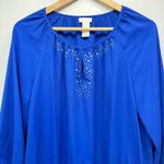 Chico's Chico’s Royal Blue Blouse with Silver & Brass Studs Around the Keyhole Neckline Photo 1