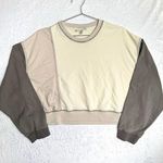 The Greii Cream Tan Gray Color Block Cropped Crewneck Sweatshirt Oversized Fit Size L Photo 0