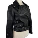 ZARA Black Quilted Genuine Sheep Leather Cropped Moto Biker Blogger Jacket XS Photo 9