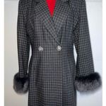 Vintage Lily & Taylor Women’s Fox Fur Trimmed Trench Coat Wool 12 Gray Photo 2