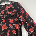Alice Blue  Boho Ditsy Floral Top Black Red Long Smocked Bell Sleeves Size XL Photo 2