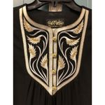 Bob Mackie Wearable Art Top XS Shirt Black White Gold Embroidery Long Sleeve Photo 5