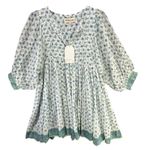Daughters of India Kyra Mini Dress Size S Puff Sleeve Cotton Azure Floral Print Blue Photo 2