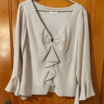 Dressbarn Cream Ruffle Blouse with Jewel Accent Size XL Photo 0