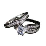 925 Cubic Zirconia Engagement Wedding Ring 2 Piece Set Size 9 NEW in Box Silver Photo 3