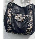 Kathy Van Zeeland  LARGE BLACK WITH LEOPARD TRIM HANDBAG SHOULDER BAG RHINESTONES Photo 1