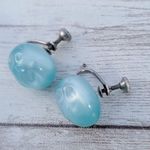 Vintage Screw On Earrings Domed Frosted Light Blue Photo 3