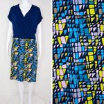 Leota NWOT USA-made blue yellow dolman sleeve wrap dress, size 3L Photo 2