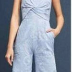 Aijek Anthro Natalie Baby Blue Floral Lace Strapless Capri Silk Blend Jumpsuit 2 Photo 1
