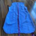 LL Bean 100% Linen Pleated Sleeveless Mini Dress Full Button Down Pockets Blue Size 16P Photo 9