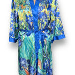 Van Gogh Irises Art To Wear Robe Blue Green Satin Belted Mid Length Bold Lounge Size M Photo 0