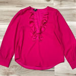 J.Crew  Pink Long Sleeve Ruffle Front Blouse Satin Crepe Women’s Medium Photo 0