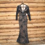 Mac Duggal 79351 Womens Black Embellished Long Sleeve Plunge Neck Trumpet Dress Photo 4