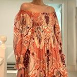 FATE. Printed Puff Sleeve Smocked Midi Dress Coral/Pink Size M Photo 3