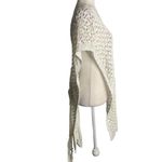Handmade  Loose Knit Cover Up Poncho One Size White V Neck Tie Belt Open Sides Photo 6