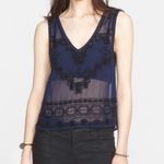 Free People  Navy Blue Sheer Beaded Run With It Tank Top Photo 2