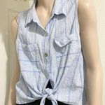 Michael Kors  Blue Striped Chambray Front Tie Linen Blend Sleeveless Top Size XL Photo 2