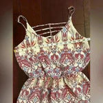 My Story  Women's Cream/Blue/Red Boho Pattern Summer V-Neck Romper Size M Photo 4