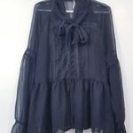 Free People Black Sheer Tiered Lace Bow Tie Long Sleeves Photo 0