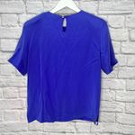 Nick & Nora Vintage Nora Noh Size 6 Silk Blouse Short Sleeve Keyhole Blue 80s 90s Photo 5