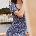 Mango MNG Printed Ruched Dress blue Womens SIZE LARGE NEW floral paisley garden Photo 0