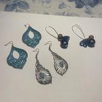 Women’s Lot Of 3 Silver Tone / Blue Dangle Costume Earrings Pierced Beaded Mix Photo 1