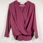 Amanda Uprichard Maroon Silk Long Sleeve Wrap Front Top Photo 0