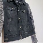 Free People Denim Trucker Jacket Black Knit Hoodie SZ XS Photo 7