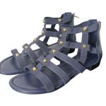 Marc Fisher Gladiator Sandals Womens 8 Blue Gold Studded Ankle Strap Zipper Back Photo 5