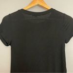 Timing T-Shirt Ruffled Faux V-Neck Collar Short Sleeves Black Stretch Ribbed Top Photo 4