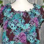 Lori Michaels Colorful Palm Print Top Blouse Size S Crop Short Sleeve Elastic Wa Photo 1