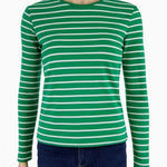 Ralph Lauren Lauren Black Tag Green White Striped Top Women L Long Sleeve Preppy Photo 0