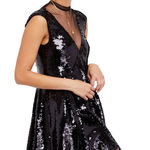 Free People  Sequin Illusion Dress L Black Fit Flare Cocktail Goth Glam Showgirl Photo 0