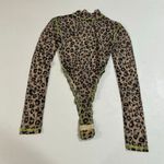 Oh Polly  Leopard Mesh Bodysuit Size 4 Sheer Long Sleeve Snaps Y2K Clubwear Photo 0