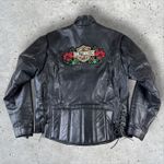Vintage Women's Leather Biker Jacket Sz 44 (Large) Harley/Biketober Patches Moto Black Photo 1