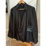 Olia Women’s Small Blouse Black Low Cut Plunging Neckline Satiny Relaxed Fit Black Photo 2